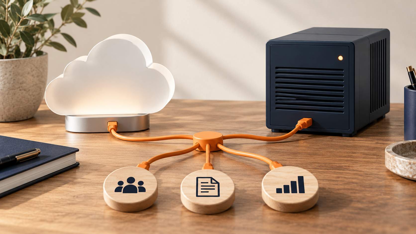 Un même circuit d’automatisation peut être relié à un nuage symbolique ou à un petit serveur.